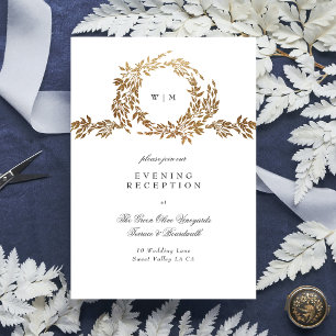 Tarjeta De Recepción tradicional Escudo Monograma Clásico Boda Elegante