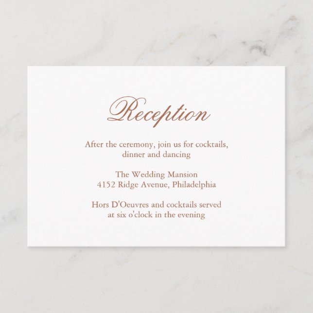 Tarjeta De Recepción Tradicional Terracota Elegante Formal Boda (Anverso)