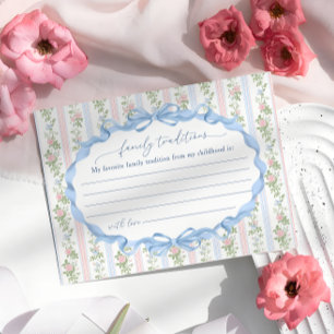 Tarjeta De Recepción Tradiciones familiares de flor rosa y azul