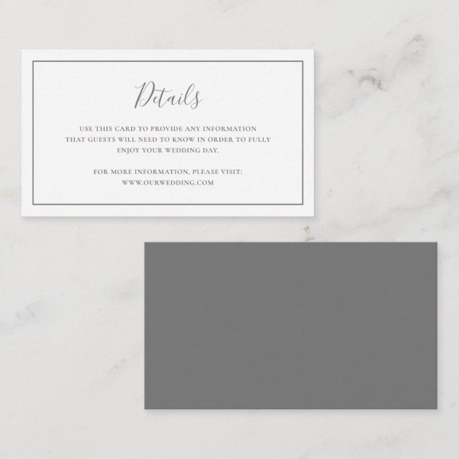 Tarjeta De Recepción Traditonal Elegante Boda Gris (Anverso / Reverso)
