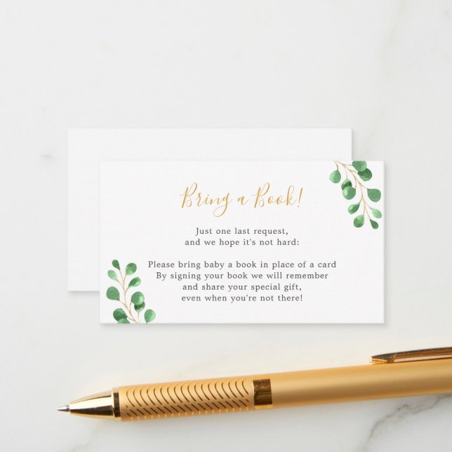 Tarjeta De Recepción Trae un libro eucalipto baby ducha (Anverso/Reverso In Situ)