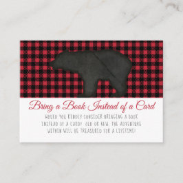 Tarjeta De Recepción Trae un libro Lumberjack Plaid Bear Boy Shower
