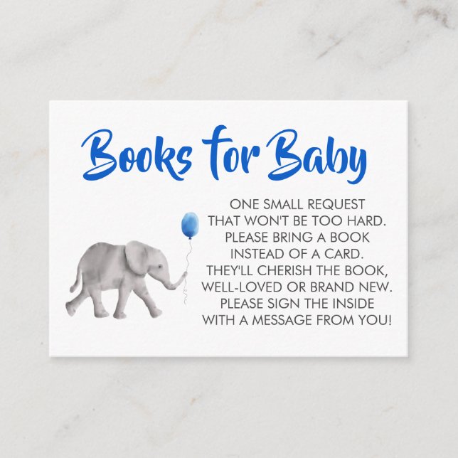 Tarjeta De Recepción Trae un libro para bebé, Baby Shower para elefante (Anverso)