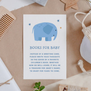 Tarjeta De Recepción Trae un libro para el bebé. elefante azul lindo