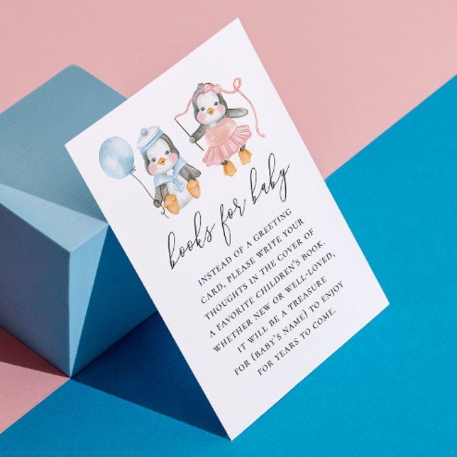 Tarjeta De Recepción Trae un libro para el bebé. Pingüino lindo de colo (Subido por el creador)