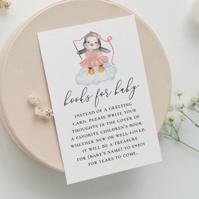 Tarjeta De Recepción Trae un libro para la niña. Pingüino cutáneo (Subido por el creador)