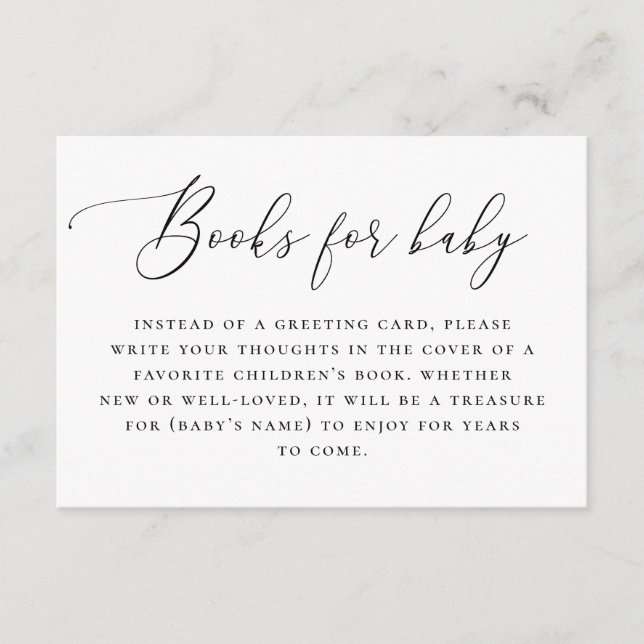 Tarjeta De Recepción Trae un libro para tu petición de bebé. Guión blan (Anverso)
