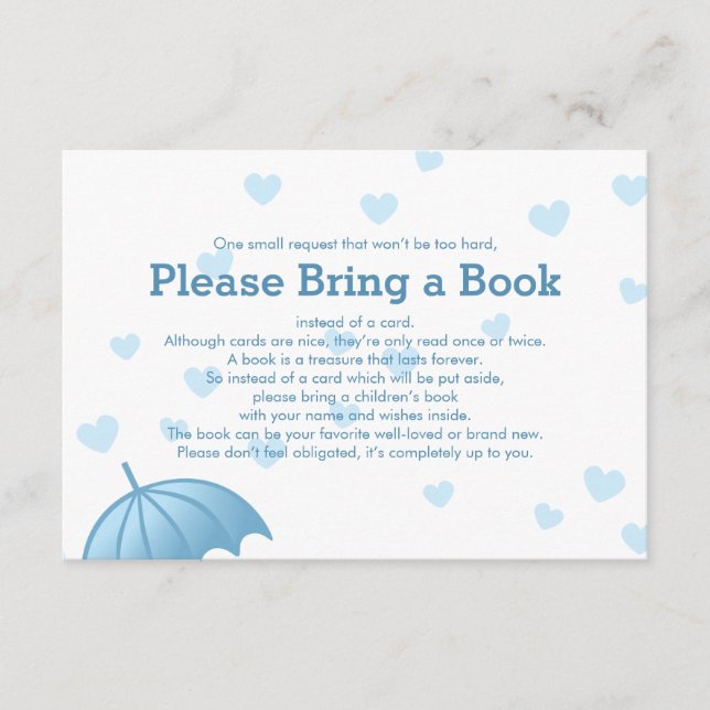 Tarjeta De Recepción Traer un libro Blue Umbrella Hearts Insertar tarje (Anverso)