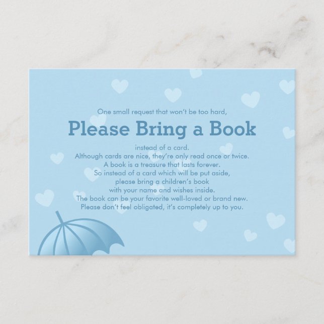Tarjeta De Recepción Traer un libro Blue Umbrella Hearts Insertar tarje (Anverso)