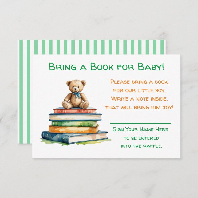 Tarjeta De Recepción Traer un libro para el bebé | BABY SHOWER (Anverso / Reverso)