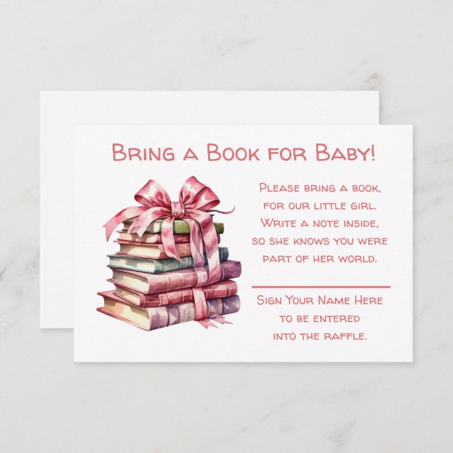Tarjeta De Recepción Traer un libro para el bebé | CHICA BABY SHOWER (Anverso / Reverso)