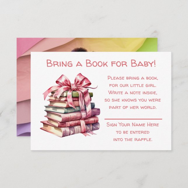 Tarjeta De Recepción Traer un libro para el bebé | CHICA BABY SHOWER (Anverso / Reverso)
