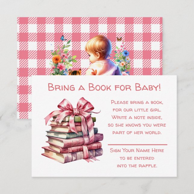 Tarjeta De Recepción Traer un libro para el bebé | CHICA BABY SHOWER (Anverso / Reverso)