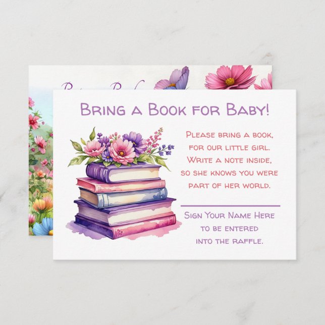 Tarjeta De Recepción Traer un libro para el bebé | CHICA BABY SHOWER (Anverso / Reverso)