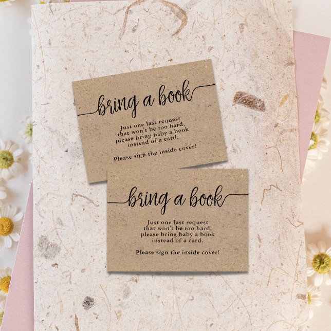 Tarjeta De Recepción Traer un libro, rustic Kraft Calligraphy Baby Show (Subido por el creador)