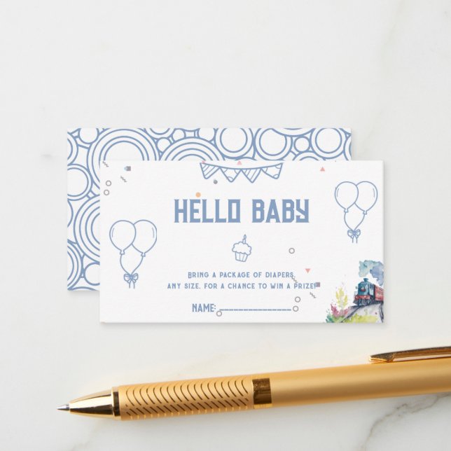 Tarjeta De Recepción Train Blue Balloons Boy Whimsical Baby Shower (Anverso/Reverso In Situ)