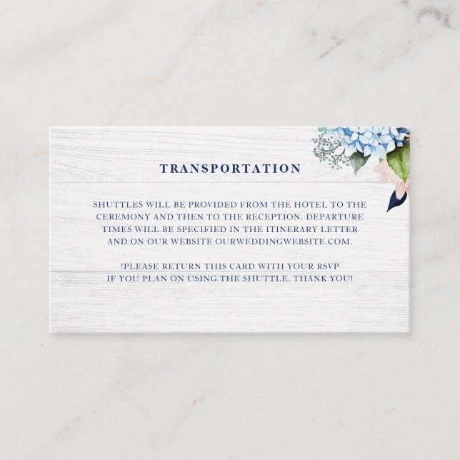 Tarjeta De Recepción Transporte de Bodas florales de acuarela rústica (Anverso)