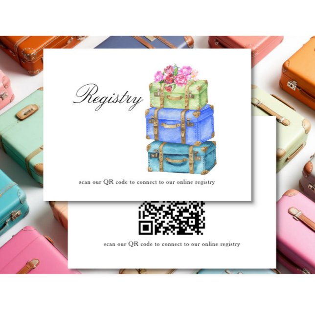 Tarjeta De Recepción Travel Bridal shower QR code for registry  (Subido por el creador)