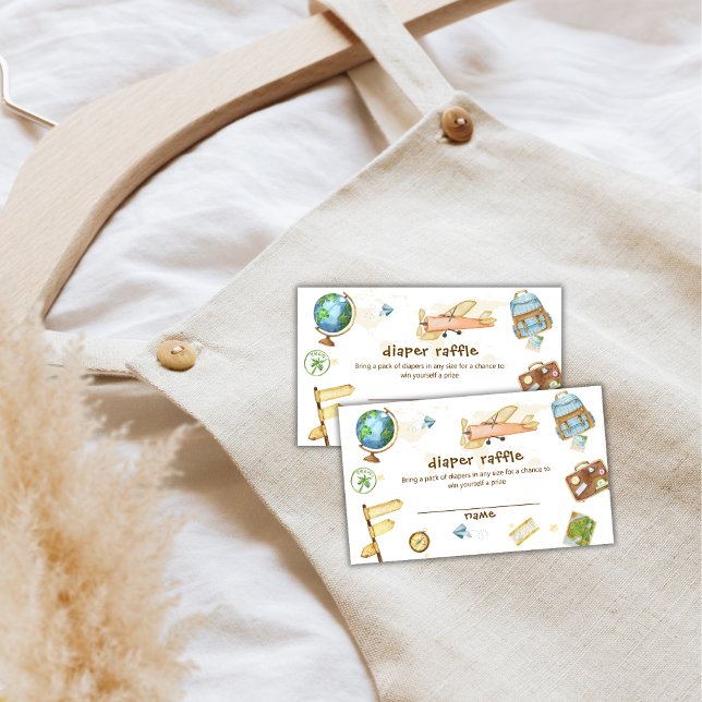 Tarjeta De Recepción Travel World Airplane Diaper Raffle Baby Shower  (Travel World Airplane Diaper Raffle Baby Shower Enclosure Card)