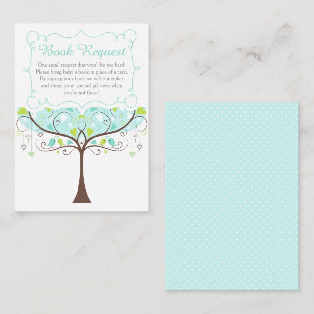 Tarjeta De Recepción Tree in Blue and Green Baby Shower Book Request (Anverso / Reverso)