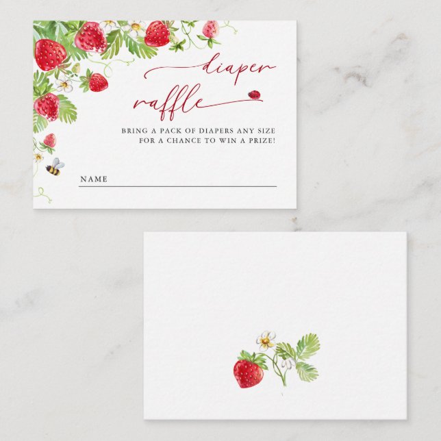Tarjeta De Recepción Trendy Meadow Strawberry Baby Shower Diaper Raffle (Anverso / Reverso)