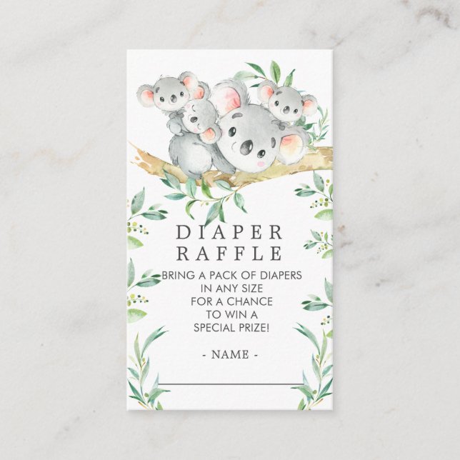 Tarjeta De Recepción Triplets Koala Baby Shower Diaper Raffle Ticket (Anverso)