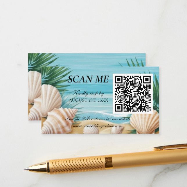 Tarjeta De Recepción Tropical Beach Wedding RSVP QR Code Enclosure (Anverso/Reverso In Situ)