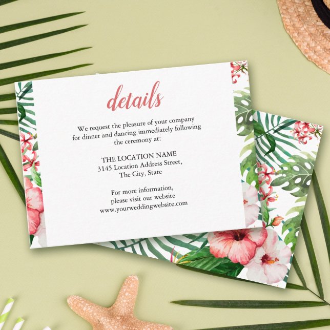 Tarjeta De Recepción Tropical Floral Hibiscus Wedding Details (Subido por el creador)