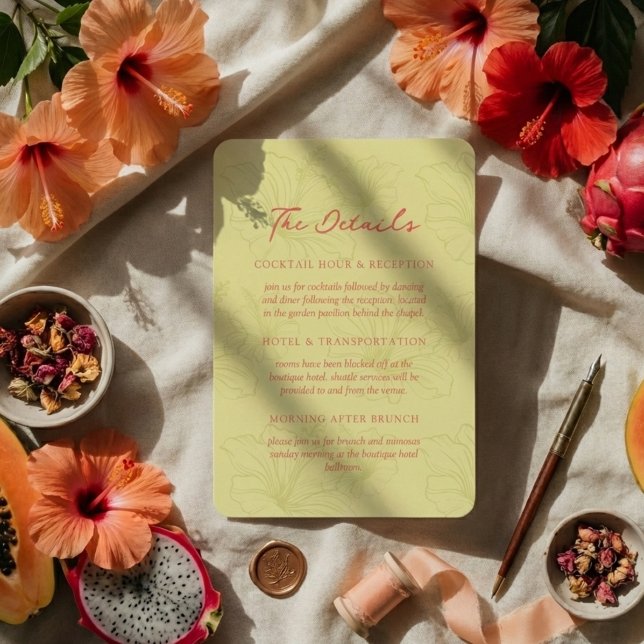 Tarjeta De Recepción Tropical Hibiscus Pattern Vibrant Wedding (Invite guests to your destination wedding day with this Tropical Hibiscus Pattern Vibrant Card!)