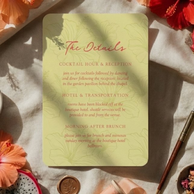 Tarjeta De Recepción Tropical Hibiscus Pattern Vibrant Wedding (Invite guests to your destination wedding day with this Tropical Hibiscus Pattern Vibrant Card!)