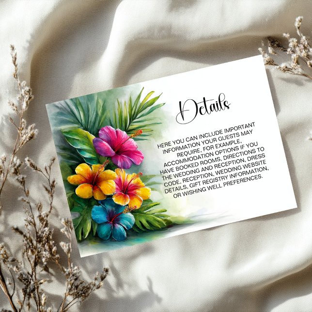 Tarjeta De Recepción Tropical Hibiscus Wedding Details (Subido por el creador)