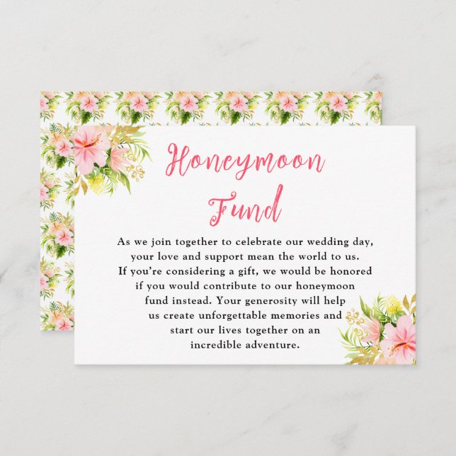 Tarjeta De Recepción Tropical Jungle Floral Wedding Honeymoon Fund (Anverso / Reverso)