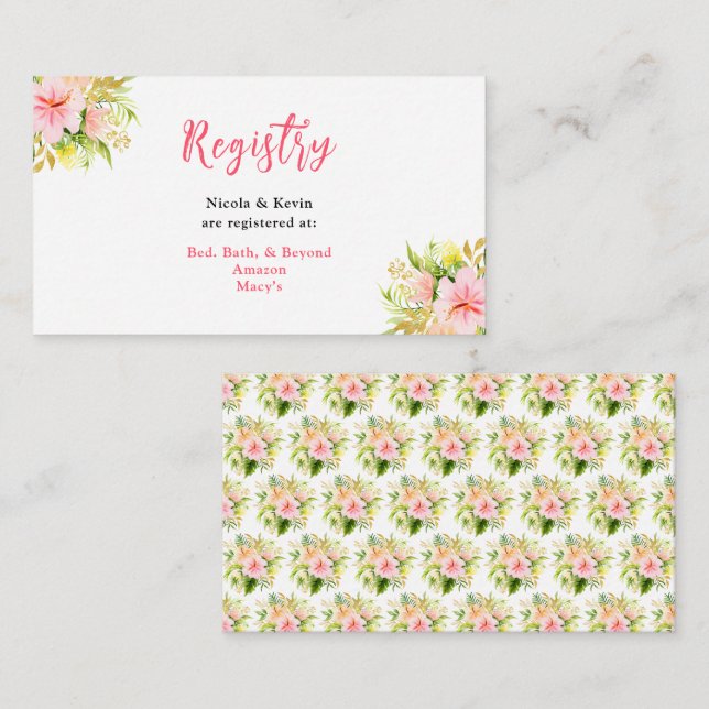 Tarjeta De Recepción Tropical Jungle Floral Wedding Registry (Anverso / Reverso)