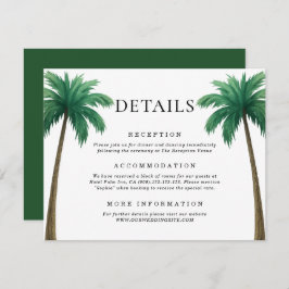 Tarjeta De Recepción Tropical Palm Trees Minimal Beach Wedding Details