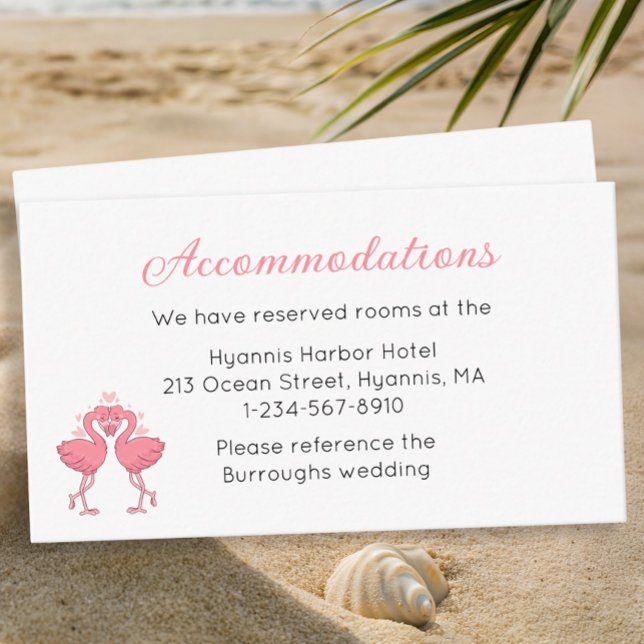 Tarjeta De Recepción Tropical Pink Flamingo Beach Wedding Accommodation (Subido por el creador)