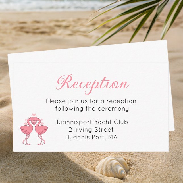 Tarjeta De Recepción Tropical Pink Flamingo Beach Wedding Reception  (Subido por el creador)