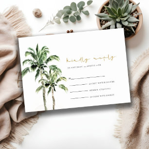 Tarjeta De Recepción Tropical Playa Palmeras Acuarela Boda Rsvp