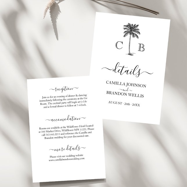 Tarjeta De Recepción Tropical Simple Palm Monograms Wedding (Subido por el creador)