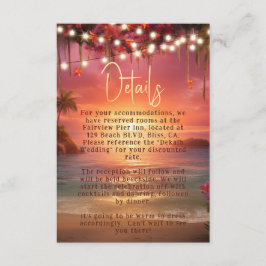 Tarjeta De Recepción Tropical Sunset String Lights Beach Wedding Detail