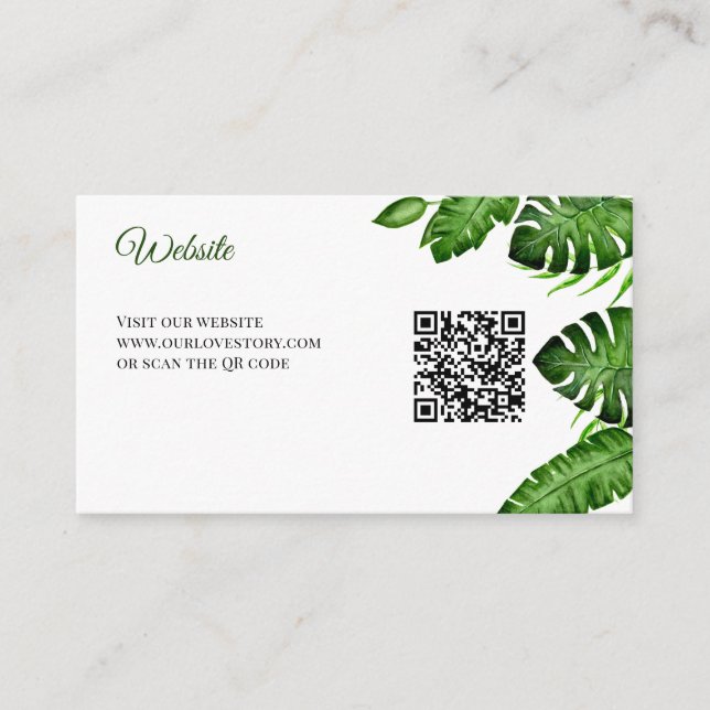 Tarjeta De Recepción Tropical Wedding Website QR Code Monstera Greenery (Anverso)
