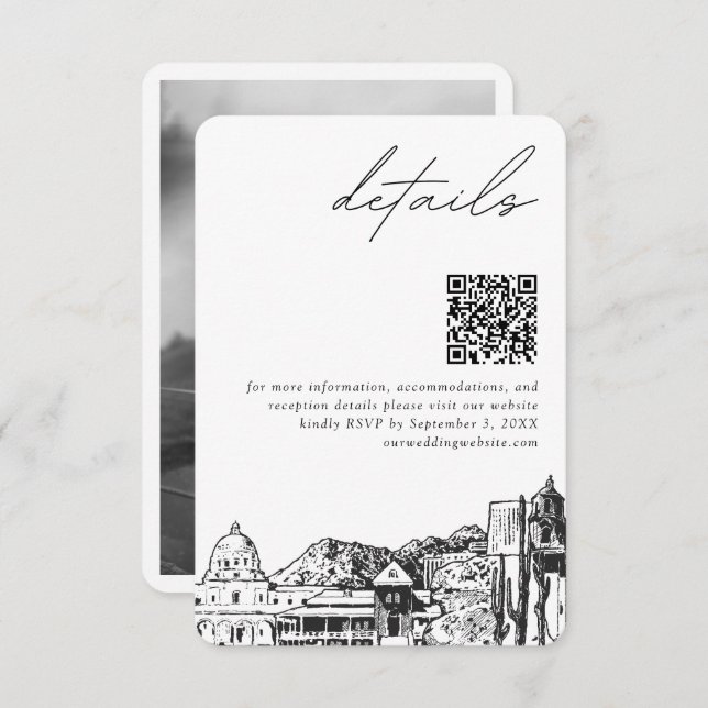 Tarjeta De Recepción Tucson Boda Detalles modernos Código QR (Anverso / Reverso)