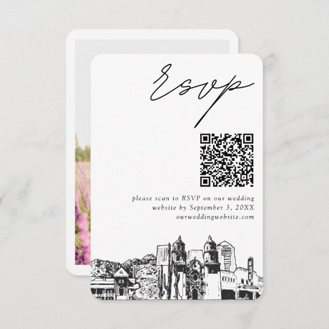 Tarjeta De Recepción Tucson Boda RSVP moderno Código QR pequeño (Anverso / Reverso)