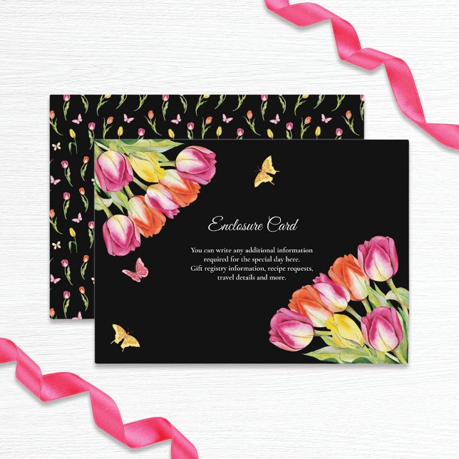 Tarjeta De Recepción Tulipanes y mariposas ducha de novia negra (Subido por el creador)