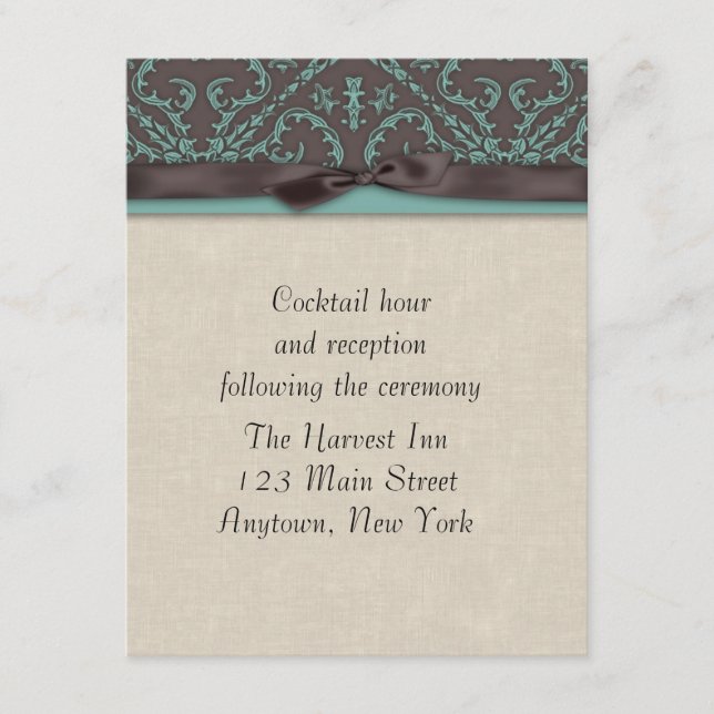 Tarjeta de Recepción Turquesa Marrón Chocolate (Anverso)