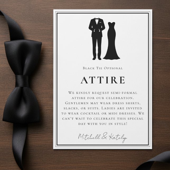 Tarjeta De Recepción Tuxedo & Dress Minimal Border White Wedding Attire (Tuxedo & Dress Minimal Border White Wedding Attire Enclosure Card
)