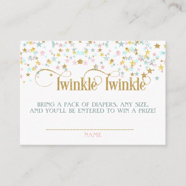 Tarjeta De Recepción Twinkle Little Star Baby Shower Diaper Raffle (Anverso)