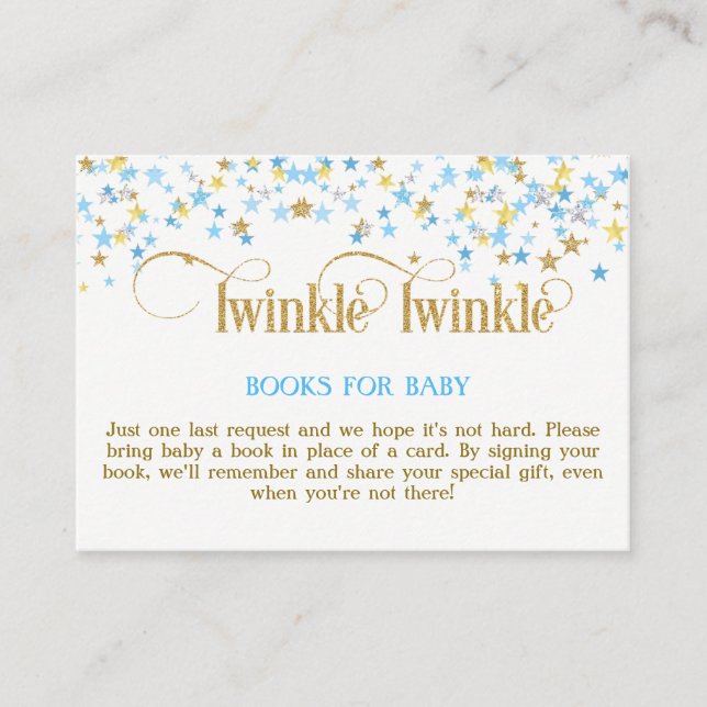 Tarjeta De Recepción Twinkle Little Star Blue Gold Book Card (Anverso)