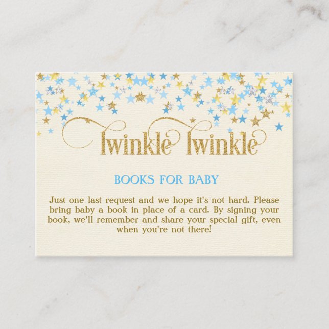 Tarjeta De Recepción Twinkle Little Star Blue Gold Book Card (Anverso)