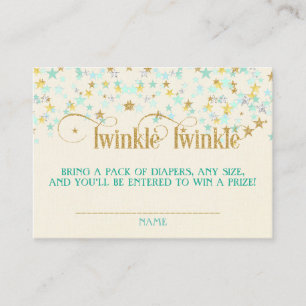 Tarjeta De Recepción Twinkle Little Star Diaper Raffle Mint Gold Creme
