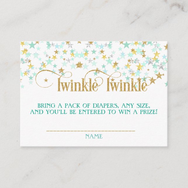 Tarjeta De Recepción Twinkle Little Star Diaper Raffle Mint Green Gold (Anverso)
